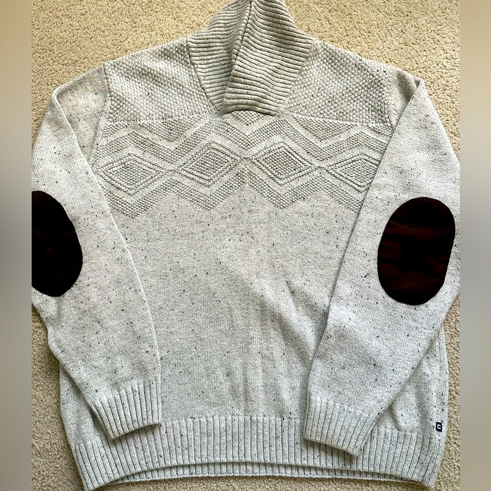 Men’s plus sz XXL Crwam beige heavy sweater with elbow pad.. like new